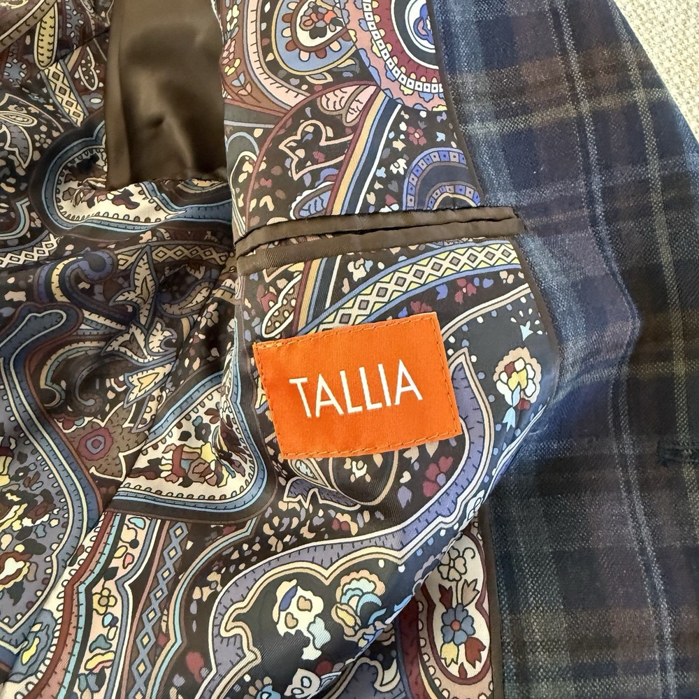 Tallia Men Suit 40R Windowpane Plaid Wool Blend Blazer Sport Coat Jacket - Picture 5 of 12